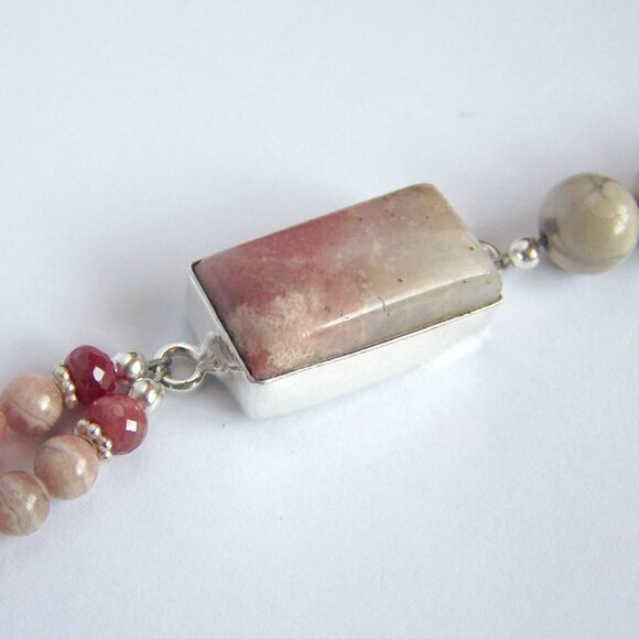 OAK RHODOCHROSITE RUBY JASPER RHODONITE 925 Sterling silver Bracelet Asymmetric - Picture 8 of 10